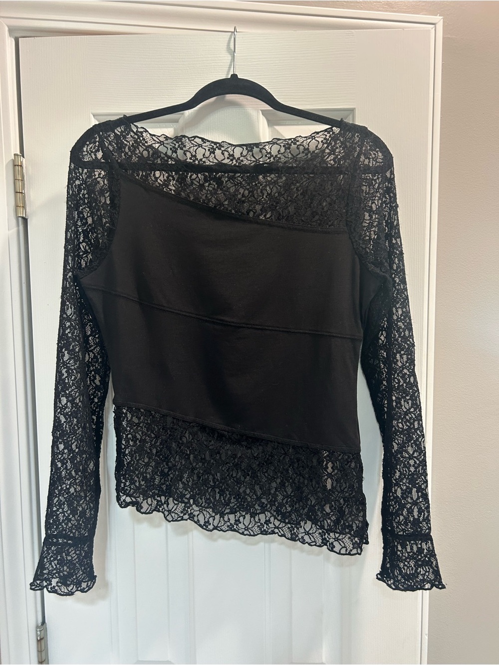 Le Lis Black Lace Panel Long Sleeve Blouse